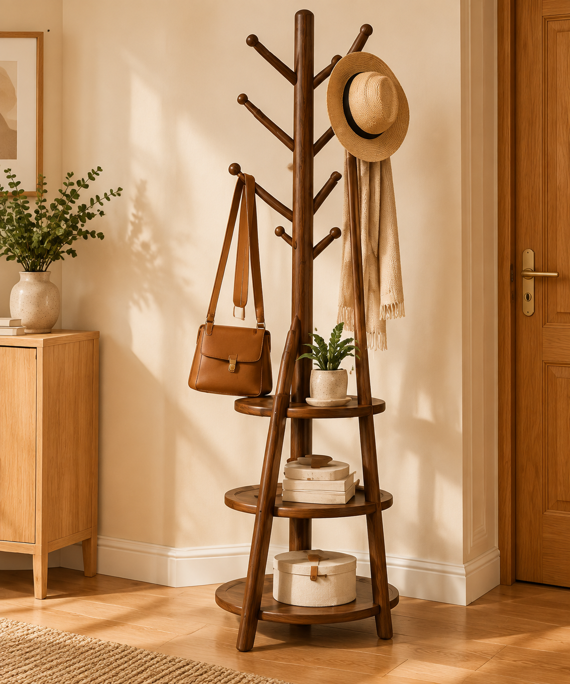 Dark Walnut Tree Coat Stand