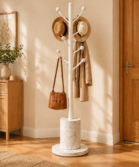 White Marble Pedestal Coat Rack
